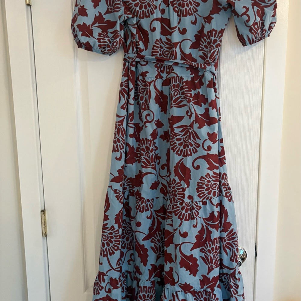 Boden dress NWT 10 Christabel cotton Dress Light Blue and Burgundy Midi Dress - Picture 5 of 13
